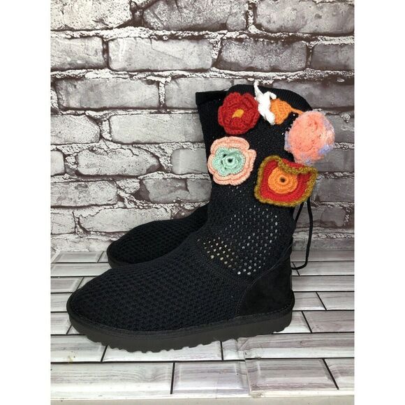 Ugg Australia Classic Floral Crochet Genuine Shearling Boots Women Sz 9M US/40EU - Picture 13 of 16